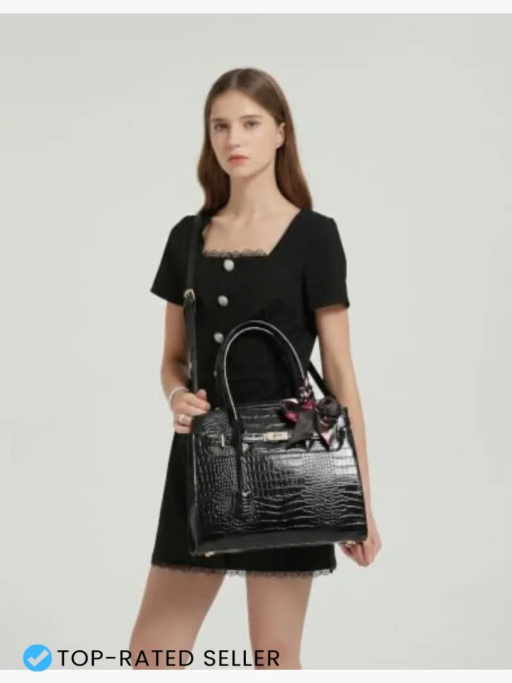 Satchel Handbag 2 Piece Set Work Tote Adjustable Strap Vegan Leather Chunky
